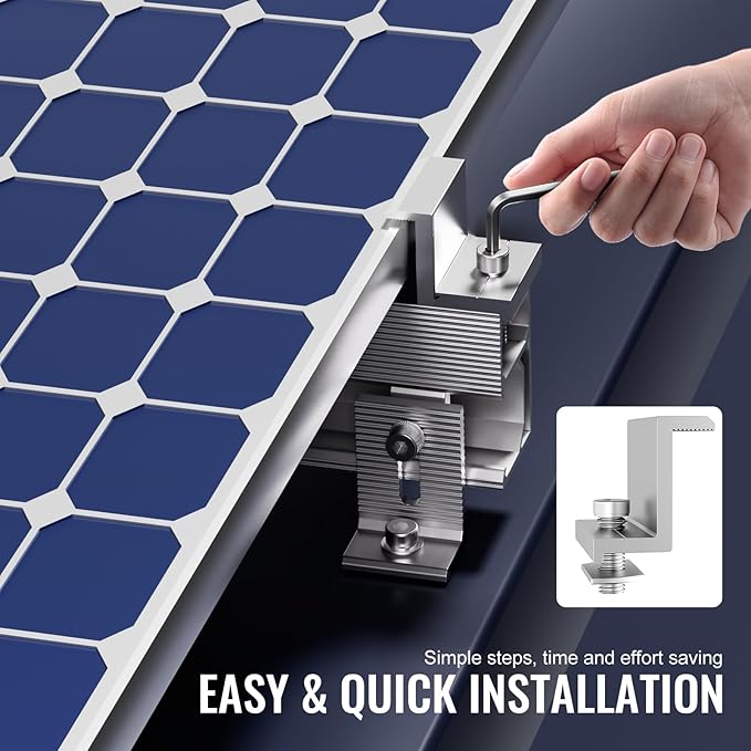 VEVOR Solar Panel Mount Kit with 4 x 30 Aluminum Rails and 6 Clamps for Metal, Concrete, Wood, or Tile Roofs