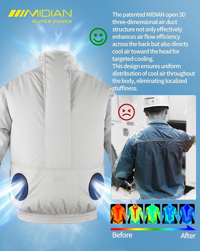 MIDIAN Cooling Jacket with Battery Pack Workwear with Fan Set for Hot Summer Outdoor & Industrial Use