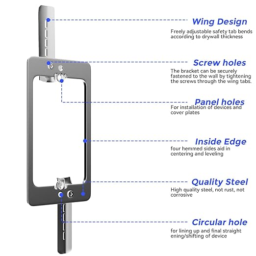 15Pcs Single Gang Low Voltage Mounting Bracket, Single-Gang Drywall Brackets, Low Voltage Mounting Bracket 1 Gang, Low Voltage Bracket Metal for Drywall Outlet Cable Pass Through Wall Plates