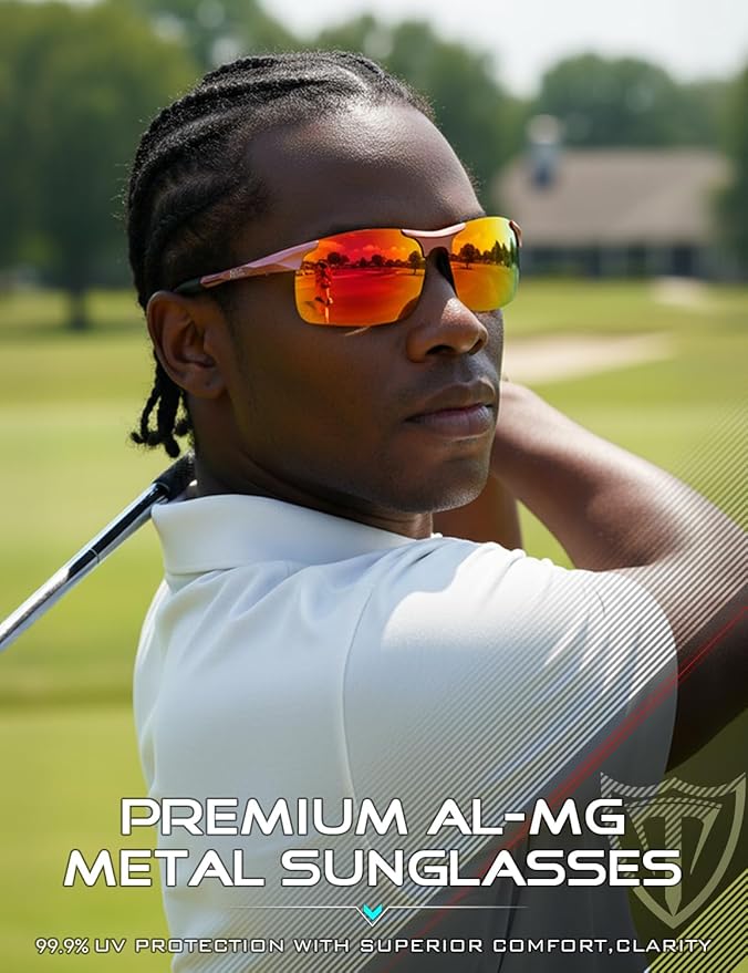 ATTCL Polarized Sunglasses Men Sports: UV Protection Anti Glare Wrap Around Lightweight Metal Driving Fishing Golf Running