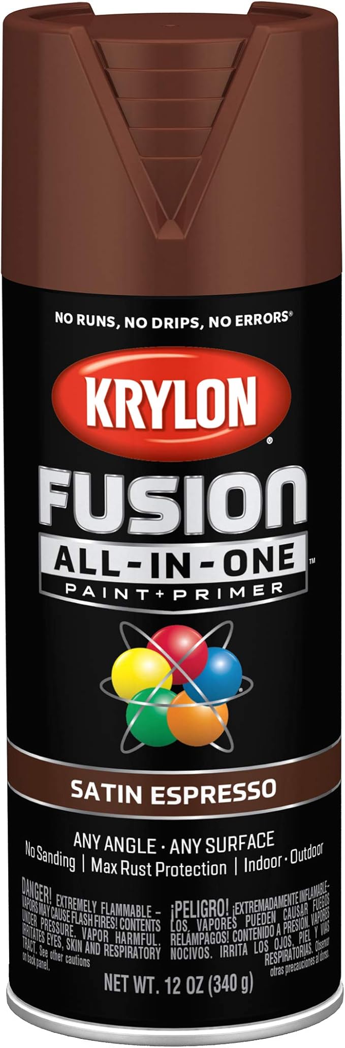 Krylon Fusion All-In-One Adhesive Spray Paint for Indoor/Outdoor Use, 12 oz, Espresso