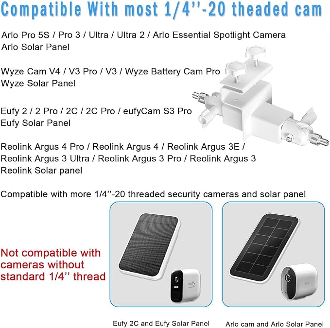 Adjustable 2 in 1 Security Camera and Solar Panel Gutter Mount Compatible with Wyze/Reolink/Arlo Solar Panel for Maximum Sunlight