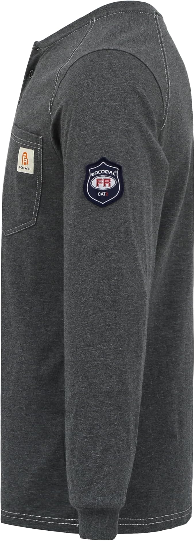 BOCOMAL Men's FR Henley Shirt Flame Resistant 5.5oz Cotton Long Sleeve Workwear UL NFPA2112 CAT2 Welding Tee