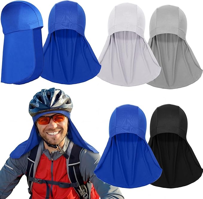 Syhood 4 Pieces Hard Hat Liner with Sun Shade Cooling Skull Cap Neck Shade Sun Protector Skull Cap Liner Sweat Wicking Outdoor Construction Cycling for Men Women(White, Dark Grey, Royal Blue, Black)