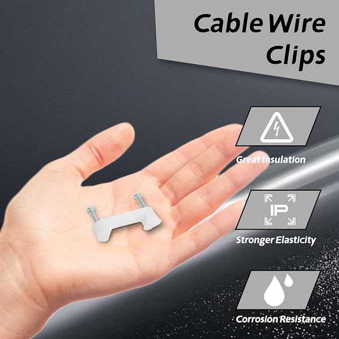 Biaungdo 100 Pcs Cable Wire Clips with Two Steel Nails, 16mm White Cable Clips Nail Management Nail-in Clamps Wall Wire Cable Fasteners for Ethernet Cord, Cable(8mmx2)
