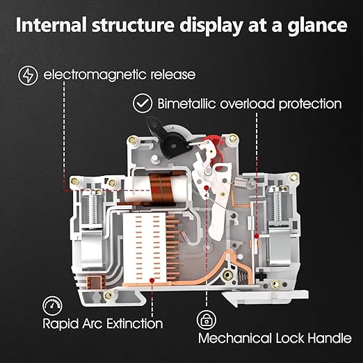 Miniature Circuit Breaker 1000V DC Circuit Breaker 2 Pole 50Amp Smart Circuit Breaker,DC Disconnect Switch DIN Rail Mount for Marine Power Systems, Solar photovoltaic Systems (C50A)