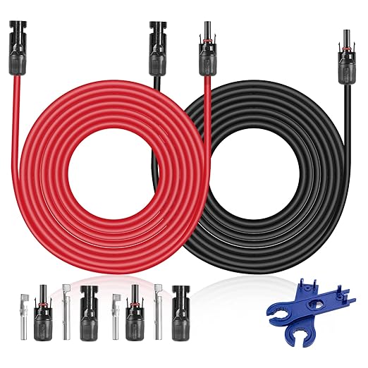 10Feet Solar Extension Cable 10Ft 10AWG (6mm²) Red & Black PV Wire Male Female Connector Adapter Gauge Wire for PV System,Roof Kits,Marine,RV,DC Solar Power Cable (10Ft 10Awg)
