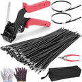 300PCS Metal Zip Ties Gun Kit, 12 Inch Heavy Duty Metal Zip Ties, Multi-Purpose Self-Locking Cable Tie Tool Set for Vehicles Farms Plants Fences Pipe Bundling, Scissors