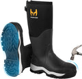 Rubber Work Boots for Men with Steel Toe, 1100N Puncture-Proof Hunting Boots with 7mm Neoprene Waterproof and EVA Midsole, Adjustable Back Gusset, Ideal for Hunting, Work, and Farming Size 7-14