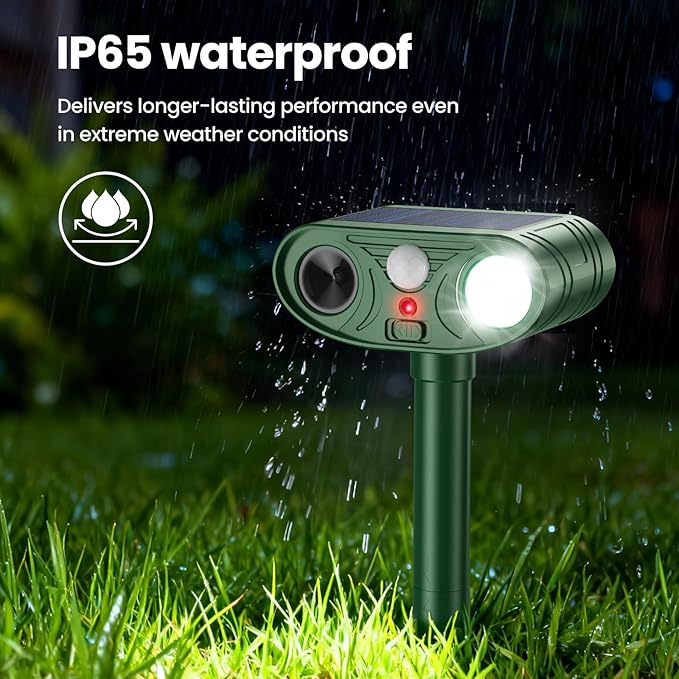 2026 Upgraded Ultrasonic Solar Animal Repellent Outdoor, Deer Repellent Devices Squirrel Cat Raccoon Rabbit Dog Deterrent with Motion Sensor Flash Light for Yard Garden Lawn-4 Pack