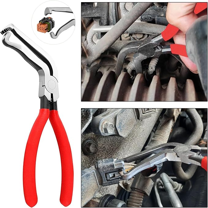 Electrical Connector Disconnect Tool Set – Straight & 60° Angled Automotive Pliers, Double-Ended Separator Tool & Clic/Clic-R Collar Hose Clamp Pliers for Wiring Harness & Sensor Removal
