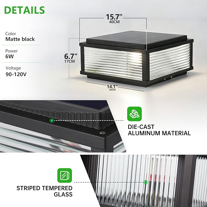 Solar Outdoor Post Light Modern Solar Column Lights Luxury Fence Deck Post Cap Light with IP65 Waterproof Pillar Lights Outdoor for Flat Surface Patio Garden Decoration Column Lamp