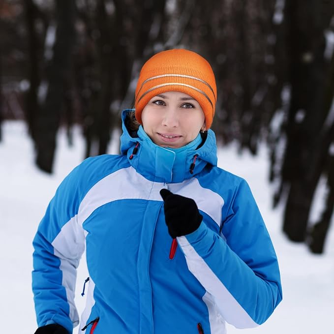 JenPen 3 Pcs Safety Beanie Reflective Hat Winter High Visibility Unisex Knit Beanie Hat Running Cap Headwear for Men Women