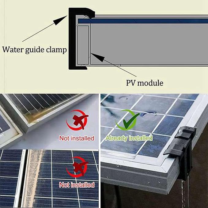 120PCS Photovoltaic Panel Drainage Buckle Plate Solar Panel Water Drain Clip for Solar Panel Draining Black 40mm