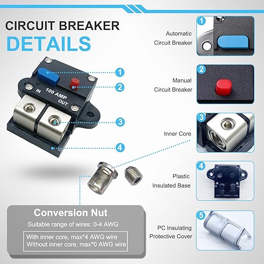 250 Amp High Amp Marine Rated Circuit Breaker for Boat Trolling Motor with Manual Reset Switch, Water Proof, 12V- 48V DC