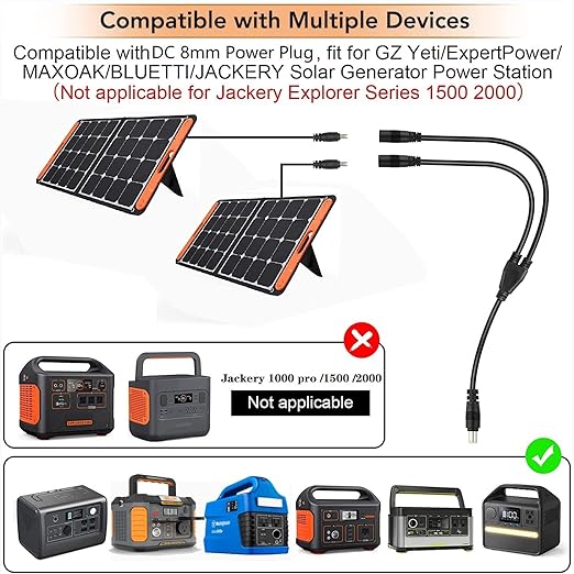 8mm Combiner 3.3ft 14AWG DC 8mm Male to Female 2X Combiner Cable Y Splitter Solar Parallel Adapter Cord for Jackery/Goal Zero/BLUETTI/Anker and more DC7909 Portable Power Station & Solar Panel