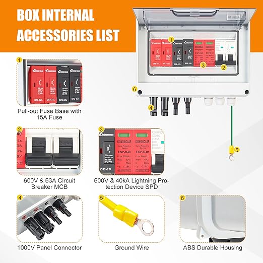 32A 600V DC PV Solar Combiner Box, 2 String 2 in 1 Out Solar Circuit Isolator Combiner Box for Solar Panels, Waterproof & Lightning Protection & Anti-UV Solar