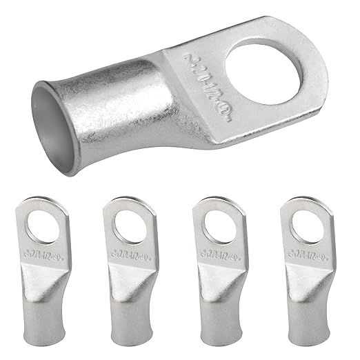 SELTERM 5pcs 2/0 AWG 1/2" Stud Tinned Copper Wire Lugs, Ring Terminals, Battery Cable Ends, 00 Gauge Ring Terminal Connectors, UL Marine Grade Electrical Terminal Connectors