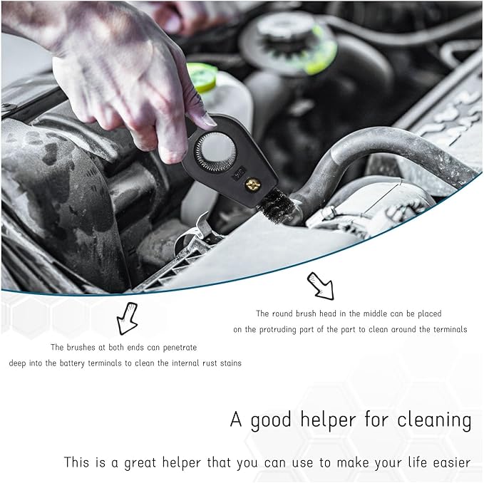 Car Battery Terminal Cleaning Brush, 4 in 1 Anti-Rust Auto Battery Cleaner with Steel Wire, Universal Vehicle Battery Terminals Machine Parts Cleaning Tool Accessories (Black)