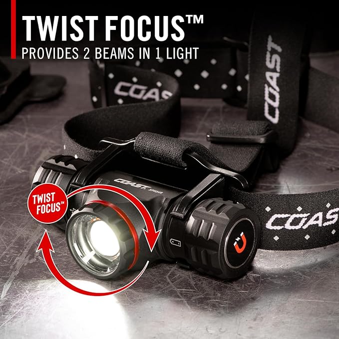 Coast® XPH34R 2700 Lumen USB-C Rechargeable-Dual Power LED Headlamp withPURE Beam® Twist Focus™ and Magnetic Base