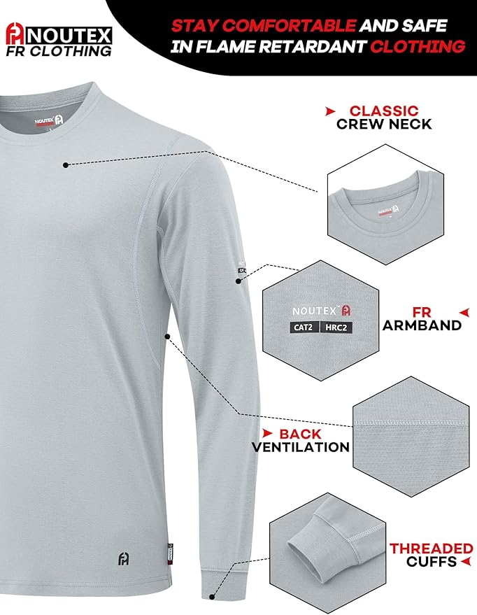 FR Shirts for Men 5.5oz Lightweight Bird's Eye Mesh Back Panel for Ventilation Long Sleeve CAT2 Fire Resistant Shirts