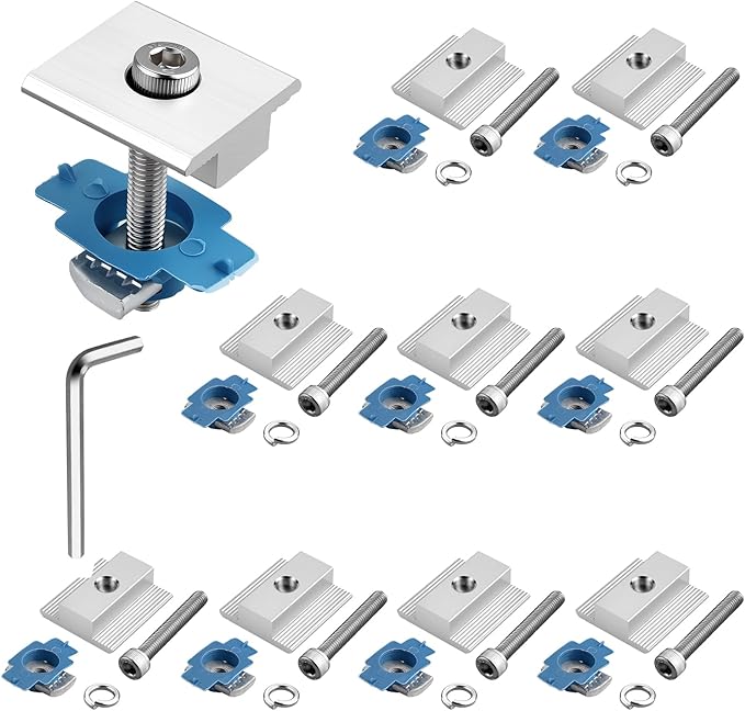 Anbte 10pcs Solar Panels Mid Clamps for Standard Unistrut, Aluminium Solar Panel Brackets 30mm/35mm, Mounting Kit for Metal Roof, Tin Roof, Flat Roof, Sheet Roof, Silver