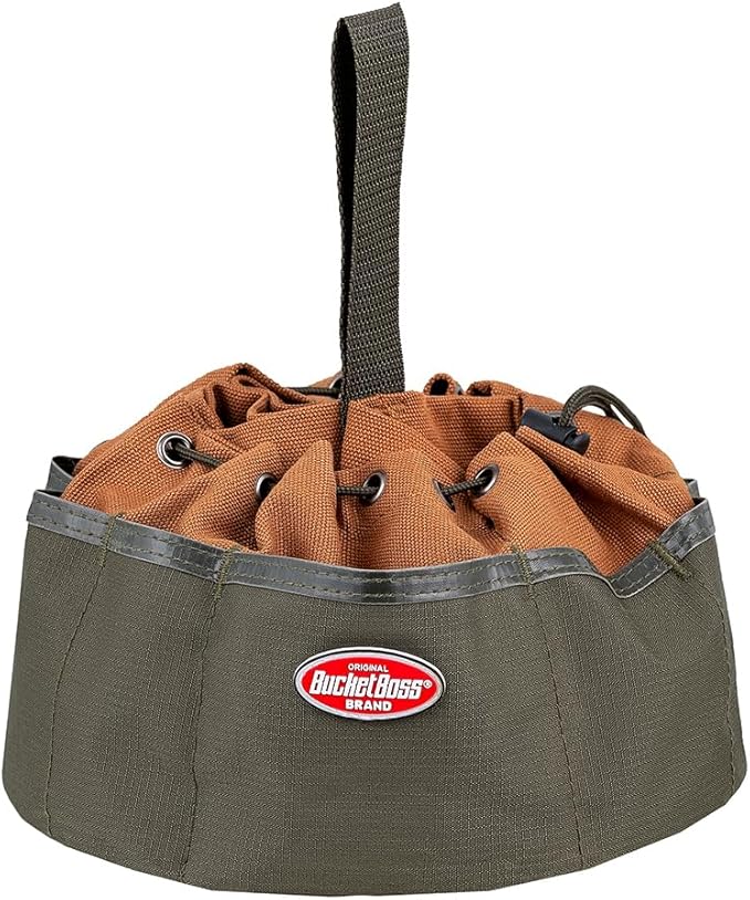 BucketBoss 25001 Canvas Organizer Parachute Bag with 19 Pockets for Nails,Screws, and Bolts in Brown