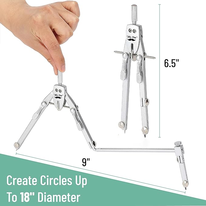 Mr. Pen- Professional Metal Compass with Wheel, Lock and Extension Bar for Geometry, Drafting, Math, Drawing, Compass for Geometry, Tool for Drawing Circles, Drawing Compass