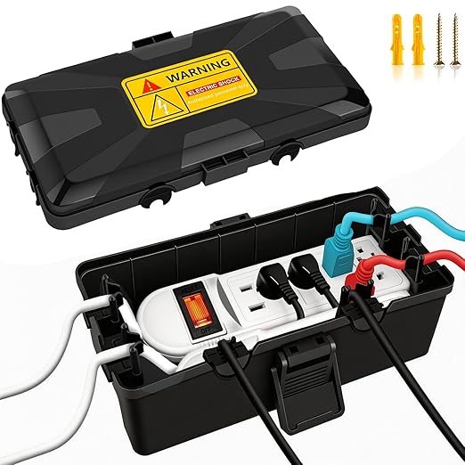 Medium Outdoor Electrical Box (10.3 x 5.9 x 3.7 in),IP54 Waterproof Extension Cord Connection Box with 6 Cable Entry Ports,Large Weatherproof Outlet Cover for Power Strip,Holiday Lights,Plug&Timer