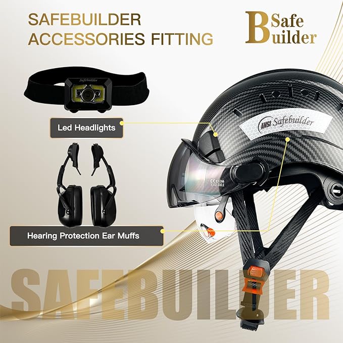 Construction Safety Helmet with Build-in Visor ABS Hard Hat with Visor Adjustable Ventilation Hardhats Work Head Protection ANSI/ISEA Z89.1
