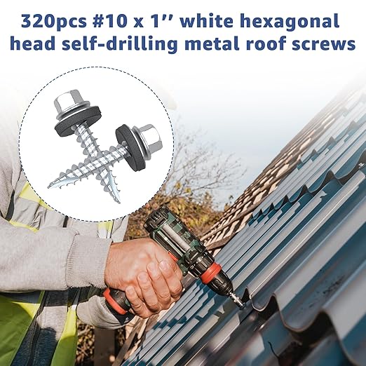Metal Roofing Screws 320Pcs #10 x 1inch, Hex Head Sheet Metal Roof Screw with EPDM Washer Replacement for Corrugated Roofing