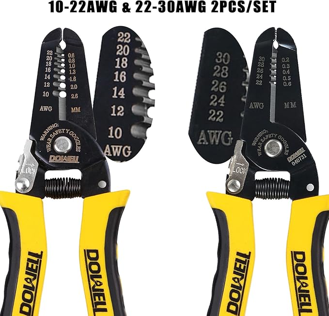 DOWELL 10-22AWG+22-30AWG Wire Stripping Tool Wire Stripper Cutter Pliers Tool Multi-Function Hand Tool for Electrician Craftsmanship 2-Piece