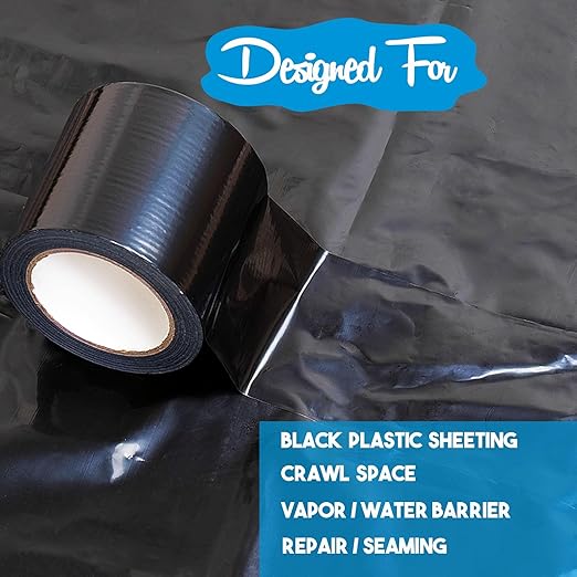 Vapor Barrier Tape, 3" Polyethylene Tape Black Seal Tape for Crawl Space, Underlayment, Marine Use, Repair,Construction Sheathing Seal Film, 180 Foot Roll