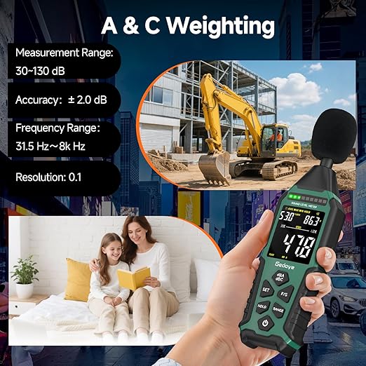 Power Supply Available Decibel Meter, Gedaye Sound Level Meter, A/C Weighted SPL Meter, Noise Measure Device 30-130dB, Noise Detector Sound Monitor Decibel Reader Classroom Factory Noisy Neighbor