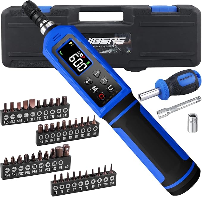 46 Pcs Digital Torque Screwdriver Set 1/4",0.8-53.2 LB.IN Adjustable Inch Pound Torque Screwdriver, Torque Wrench Screwdriver ±1% Accuracy, LCD with Buzzer & LED Alerts