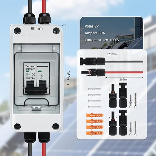 Solar Panel Disconnect Switch,60A 1000V Miniature Circuit Breaker Box IP65 Waterproof AC/DC Disconnect Box for photovoltaic Solar Panel Grid-Connected Off-Grid System Home