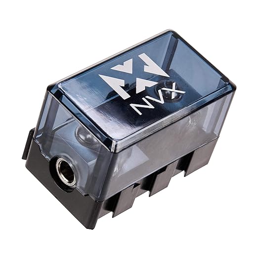 NVX XFMMINI 4/8 Gauge Mini-ANL/MANL/AFS Modular Inline Fuse Holder – Linkable Fuse Block with Solid Brass & Satin Chrome Finish – Car & Marine Audio Circuit Protection