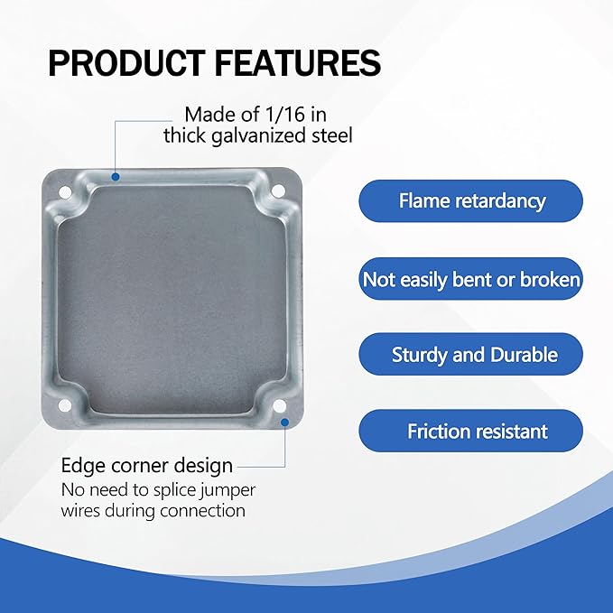 4 Inch No Hole Electrical Box Square Exposed Work Cover, Electrical Box Junction Box Cover for 4 x 4 Inch Metal Receptacle Electrical Box（pack of 2)
