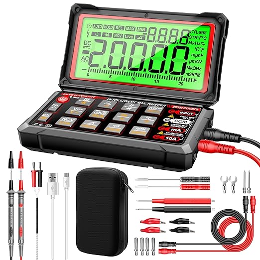 ANENG Multimeter,20000 Counts Digital Rechargeable Automotive Engine Analyzer with 300-19999RPM Tach,Dwell Angle,Duty Cycle,AC/DC Current,Voltage,Amp,Ohm,Flip LCD,Data Hold Tester for Car Diagnostics