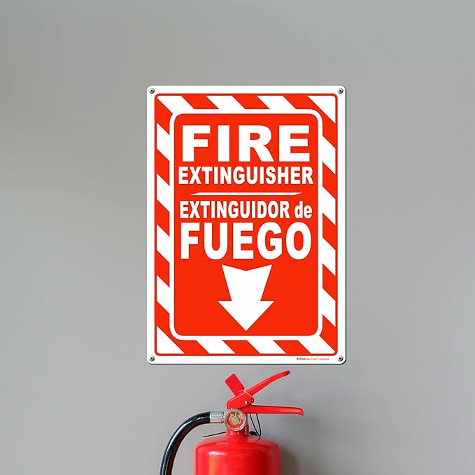 Brimar - 10 x 14" - Bilingual Fire Extinguisher Sign - Polyethylene Plastic - Bilingual Design - Easy Installation
