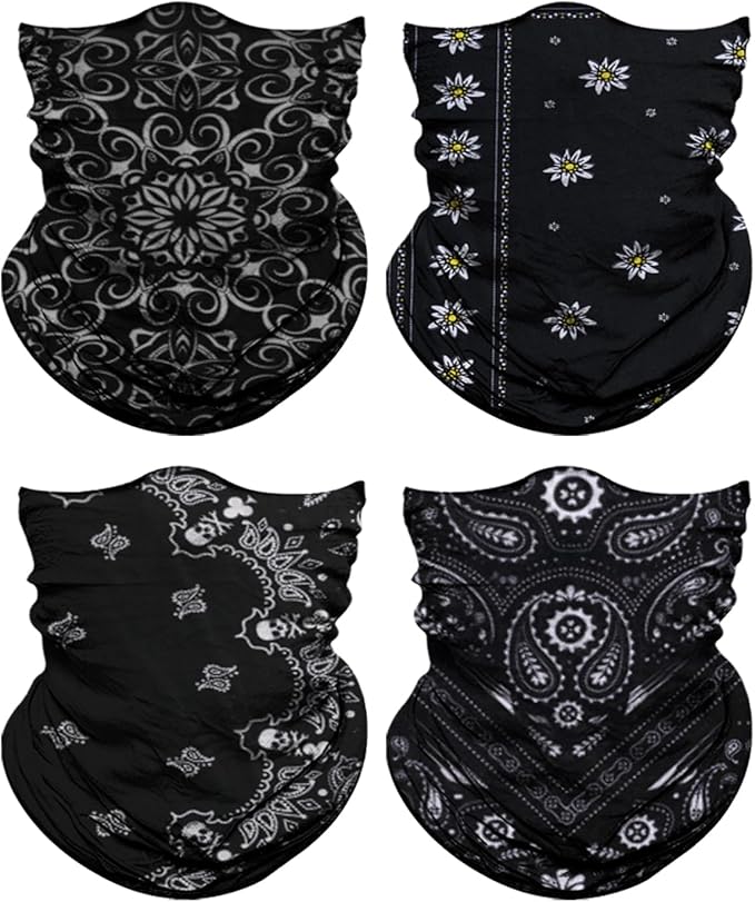 4Pack Neck Gaiter for Men Women Face Cover Mask Head Wrap Balaclava Headwear Bandana Headband Magic Scarf
