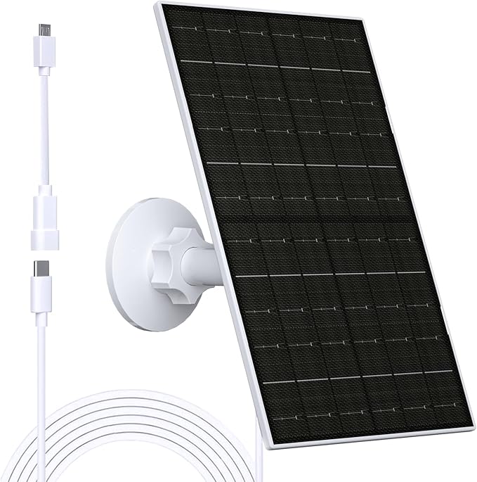 Zivif 7W Solar Panel Compatible with EufyCam, Solar Charger with USB-C & Micro USB Port for 5V Outdoor Rechargeable Battery Camera, IP65 Waterproof, 360° Adjustable Mount