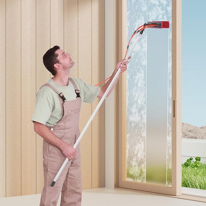 26ft Water Fed Pole Cleaning Brush Tool, 2 in 1 Rotatable Window Cleaning Kit for Indoor Outdoor Window+ Solar Panel Clean Washing