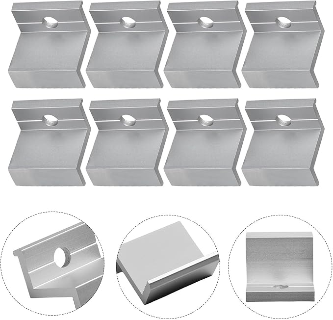 10 Pcs Aluminum Solar Panel End Clamps Mounting Hardware Kit PV Module Frame Support Brackets Rooftop Installation System Adjustable Solar Panel Mounting Z Bracket Clamps for Panel Frames