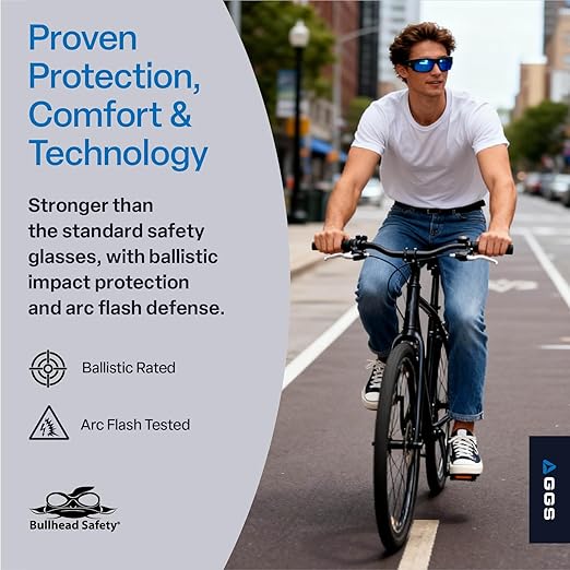 Bullhead Safety Dorado Safety Glasses with Dual Lenses, ANSI Z87+, Blue Light Glasses with UV Light Protection and Anti-Scratch Coating, Blue Revo Lenses, Matte Black Frame
