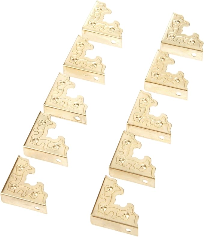 dophee 10Pcs Metal Decorative Corner Protectors, Vintage Style Edge Safety Guards Covers for Picture Frame Jewelry Box Gift Box Wooden Case Cabinet Furniture, Gold 0.98"x0.98"x0.35"