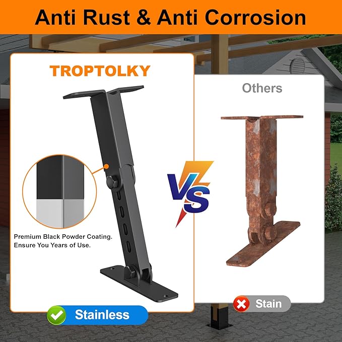 Heavy Duty Roof Riser Brackets Kit, TROPTOLKY Adjustable Height Angle Pergola Brackets, Black Metal Roof Riser Beam Bracket for Roof Pergola Gazebo Patio Cover (3 Pack)
