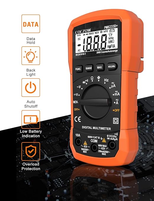 Digital Multimeter,Multimeter Tester, High Sensitivity Voltmeter Ammeter Ohmmeter NCV Circuit Checker Measures AC/DC Voltage,AC/DC Current, Resistance, Diodes, Continuity, Transistor (Black)