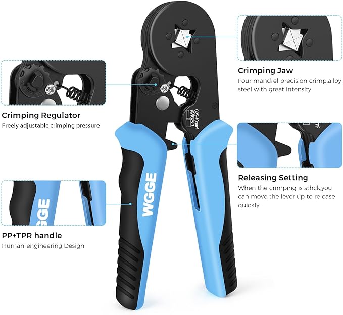 WGGE Ferrule Crimping Tool Kit, AWG 23-7 Self-adjustable Ratchet Wire Ferrule Crimper Plier Set with 1200pcs Wire Terminals Crimping Connectors Wire Ends Ferrules
