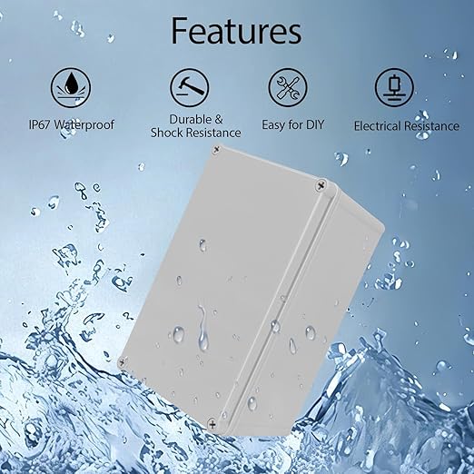 Junction Box，9.8"x 5.9"x 5.1" Outdoor Electrical Box with Mounting Plate, IP67 Dustproof Waterproof ABS Plastic Project Box, DIY Electrical Enclosure Gray (250x 150x 130 mm)